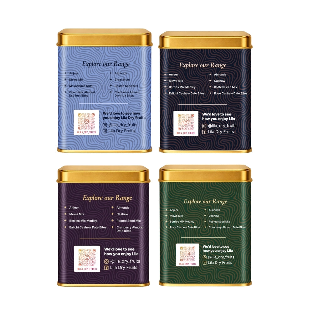 Lila Dry Fruits Date Bites Classic, Cranberry Almond, Black Raisin Cashew & Elaichi Cashew (Pack of 4)