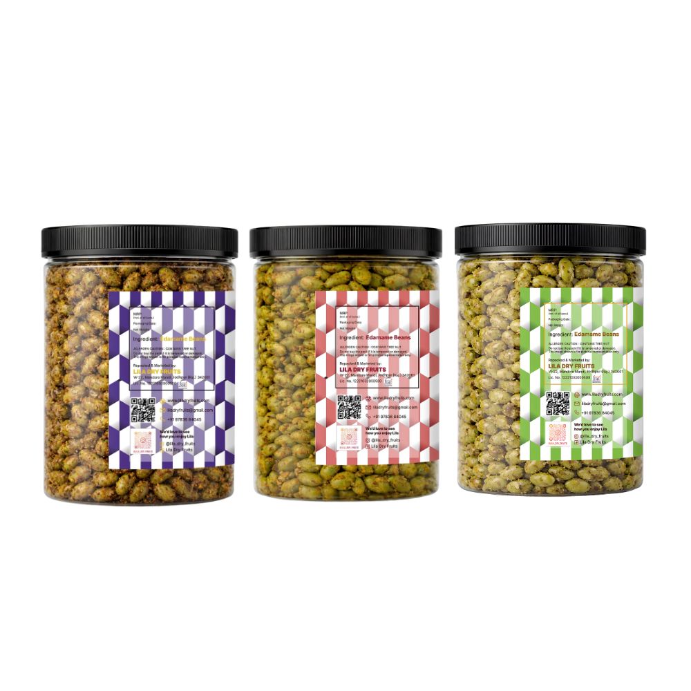 Lila Dry Fruits Premium Edamame 3 Flavours Combo – Magic Masala, Indian Tadka & Roasted & Salted (Pack of 3, 100g Each)