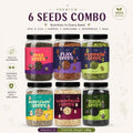 6 Premium Seeds Combo (200g Each) | Chia, Flax, Pumpkin, Sunflower, Watermelon & Basil Seeds | Total 1.2kg