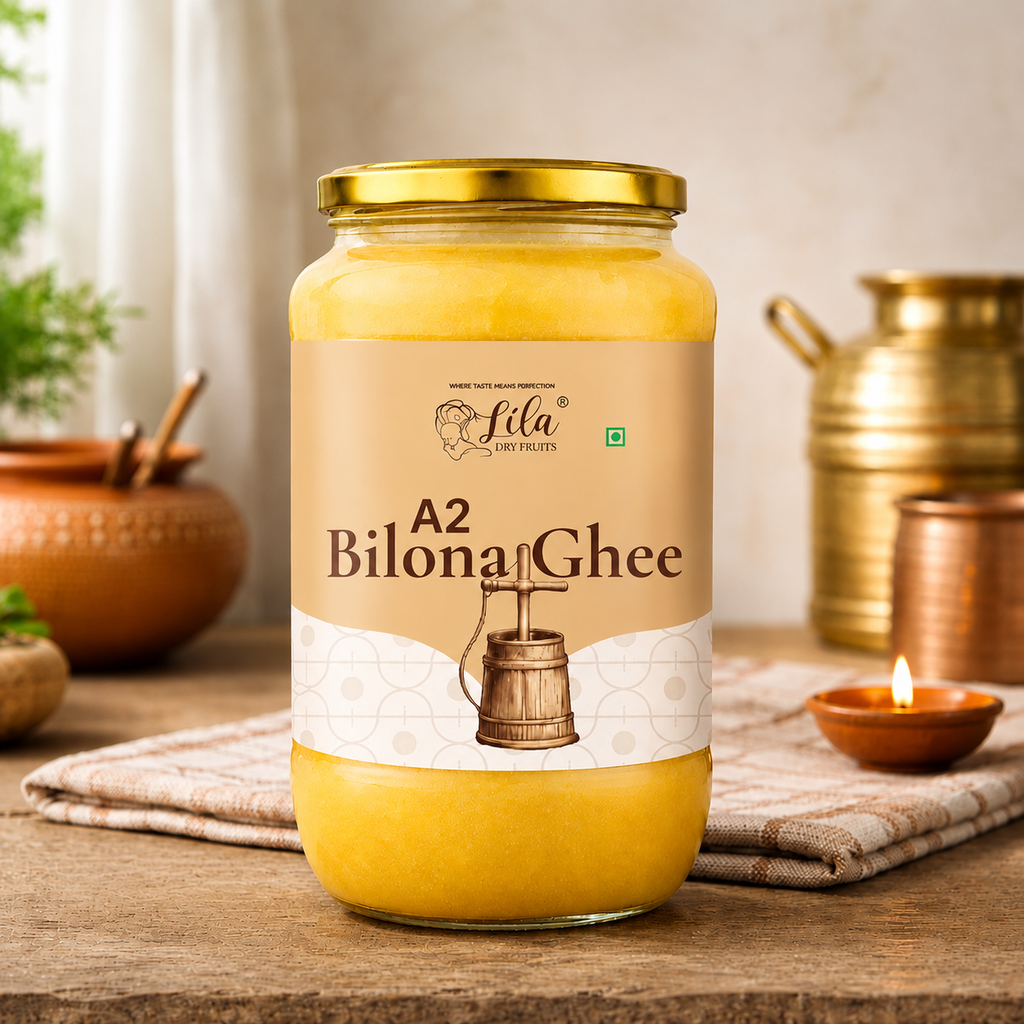 LILA DRY FRUITS A2 Bilona Cow Ghee 500 ML / 1 Litre Traditional Hand Churned Desi Ghee