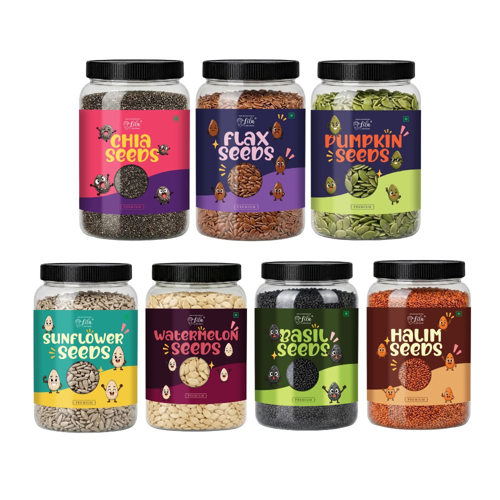 Premium 7 Seeds Mix (200g Each) – Chia, Flax, Pumpkin, Sunflower, Watermelon, Basil & Halim Seeds