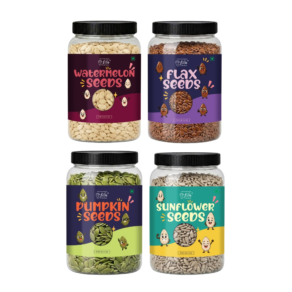 Premium 4 Seeds Combo Pack (800g) – 200g Each Watermelon, Flax, Pumpkin & Sunflower Seeds | Healthy Mixed Seeds for Daily Nutrition