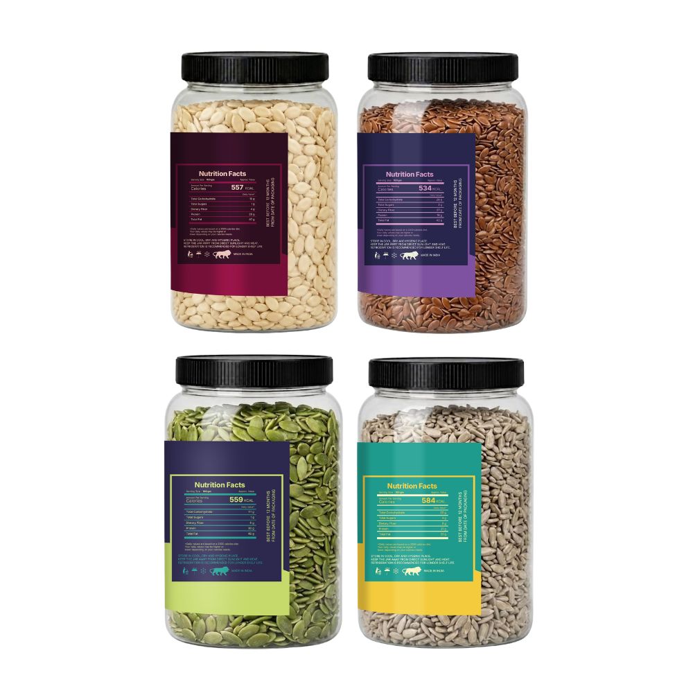 Premium 4 Seeds Combo Pack (800g) – 200g Each Watermelon, Flax, Pumpkin & Sunflower Seeds | Healthy Mixed Seeds for Daily Nutrition