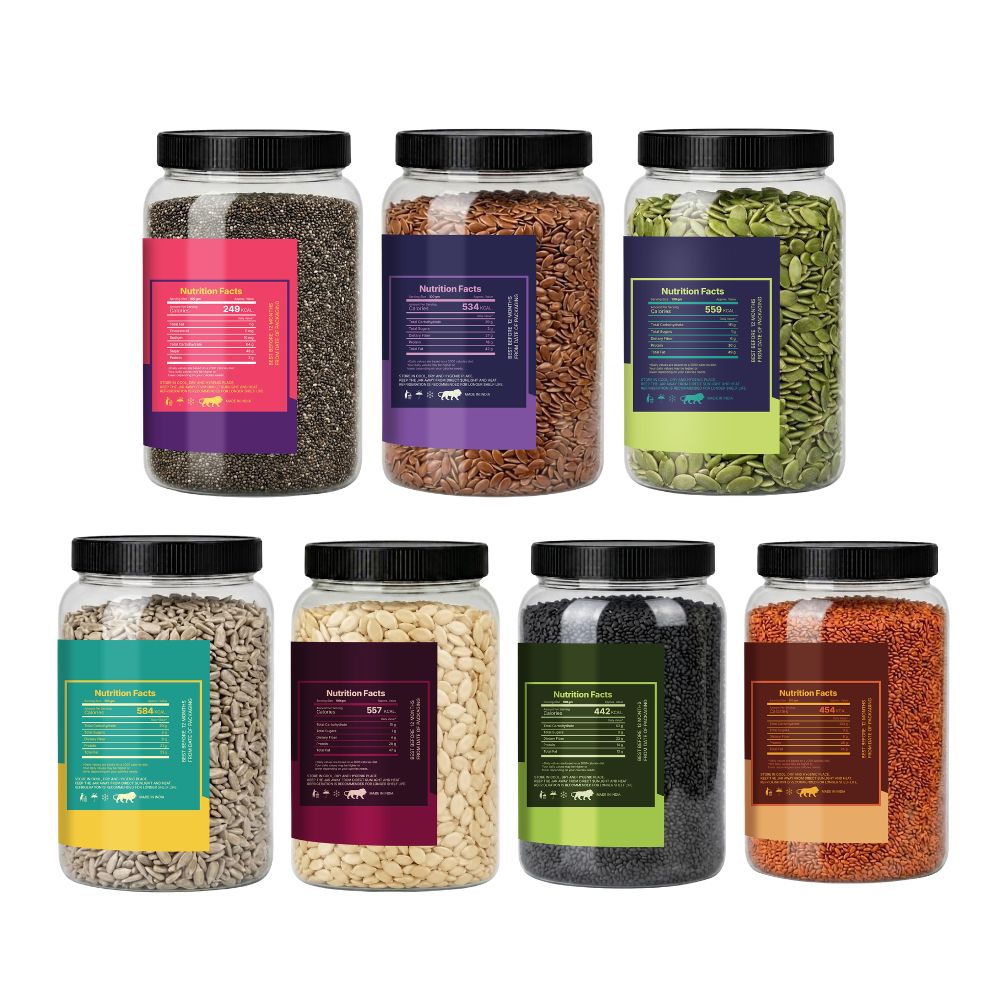 Premium 7 Seeds Mix (200g Each) – Chia, Flax, Pumpkin, Sunflower, Watermelon, Basil & Halim Seeds