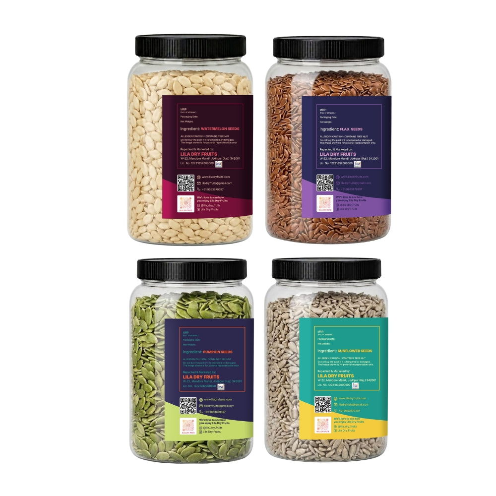 Premium 4 Seeds Combo Pack (800g) – 200g Each Watermelon, Flax, Pumpkin & Sunflower Seeds | Healthy Mixed Seeds for Daily Nutrition