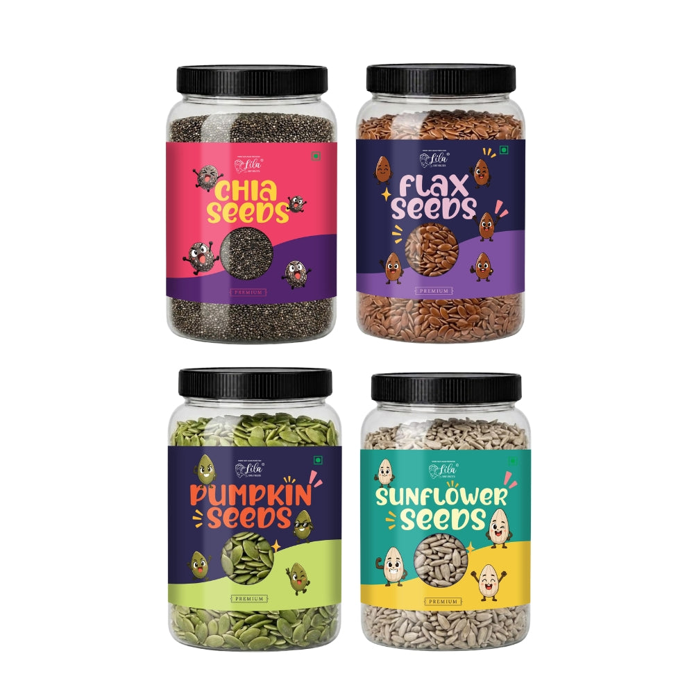 Premium 4 Seeds Combo (200g Each) – Chia Seeds, Flax Seeds, Pumpkin Seeds & Sunflower Seeds