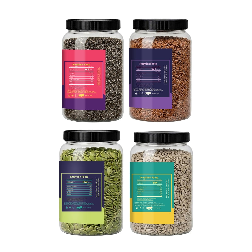 Premium 4 Seeds Combo (200g Each) – Chia Seeds, Flax Seeds, Pumpkin Seeds & Sunflower Seeds