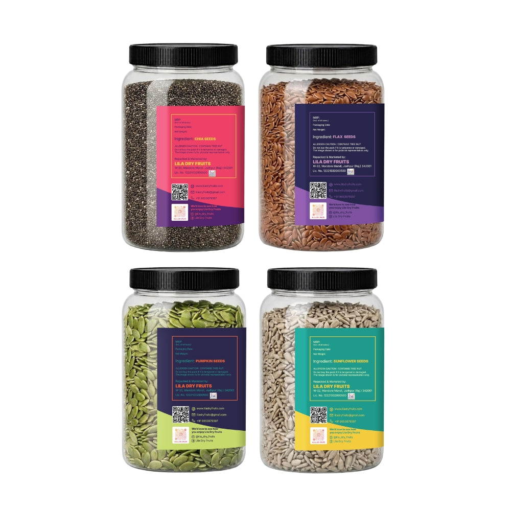 Premium 4 Seeds Combo (200g Each) – Chia Seeds, Flax Seeds, Pumpkin Seeds & Sunflower Seeds